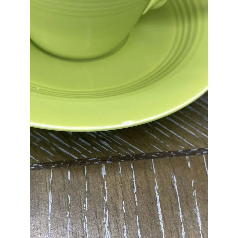 Homer Laughlin China - Harlequin 4 Cups 3‎ Saucers - Chartreuse Yellow Blue Rose
